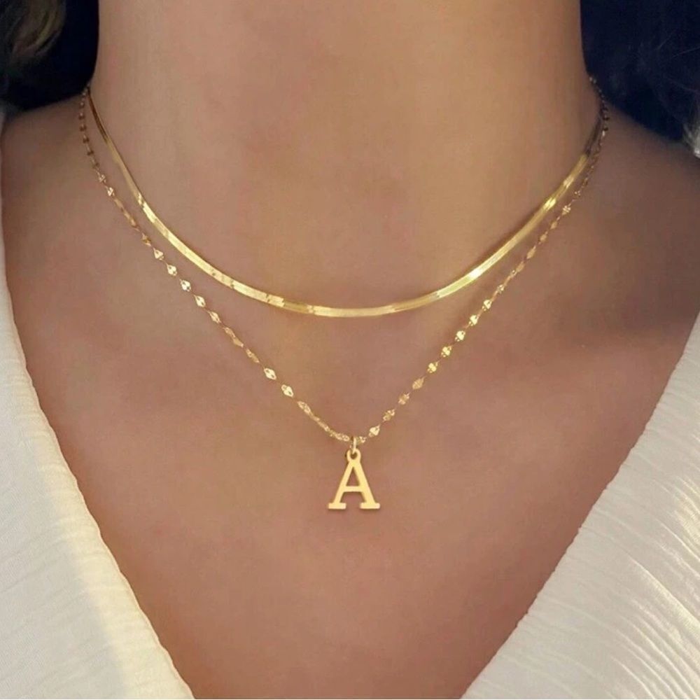 Chic Layered Necklace with Initial D A1435